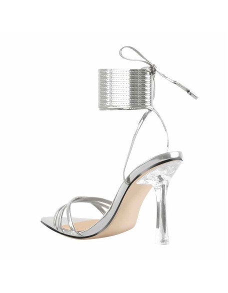 Pointed Toe Strap Lace Up Clear Heel Sandals
