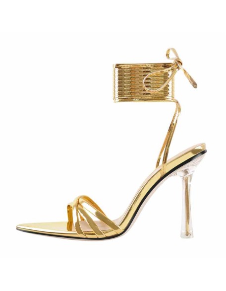 Pointed Toe Strap Lace Up Clear Heel Sandals