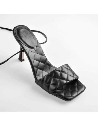 Square Toe Single Band Lace Up Sandals