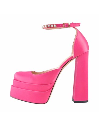 Rose Double Platform Rhinestone Chunky High Heels Pumps