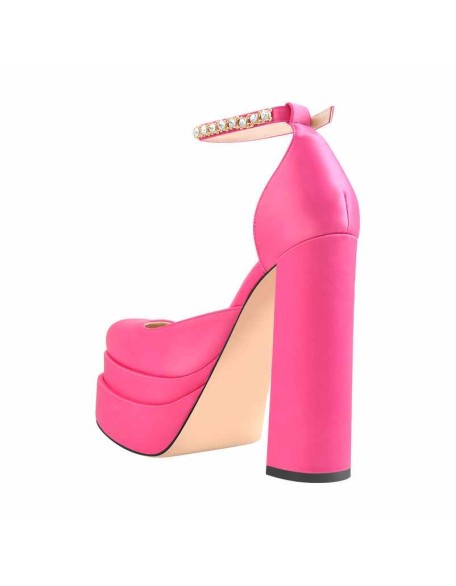 Rose Double Platform Rhinestone Chunky High Heels Pumps