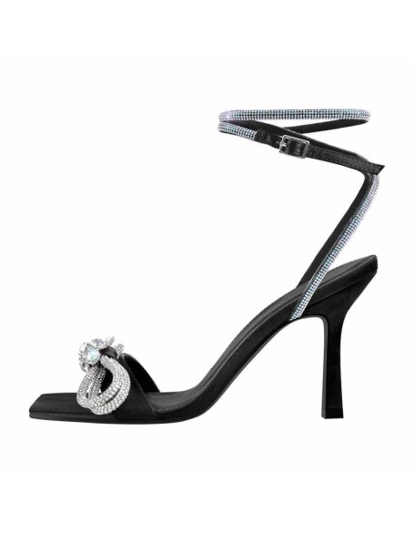 Square Toe Diamante Bow Rhinestone Ankle Strap Sandals