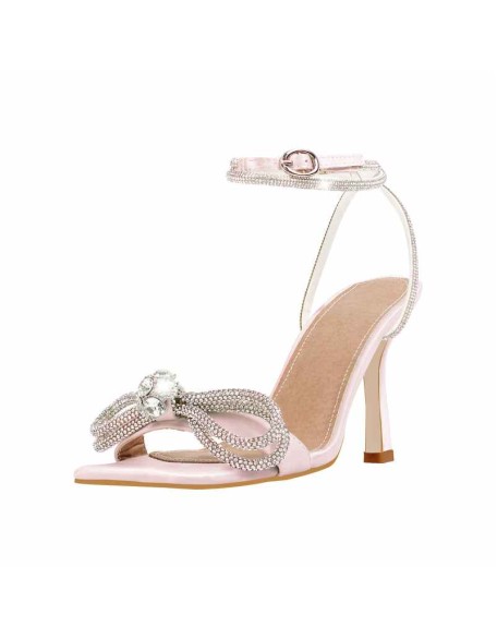 Square Toe Diamante Bow Rhinestone Ankle Strap Sandals