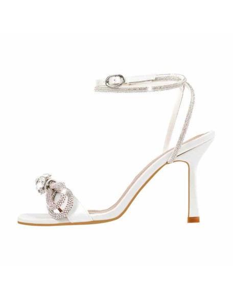 Square Toe Diamante Bow Rhinestone Ankle Strap Sandals