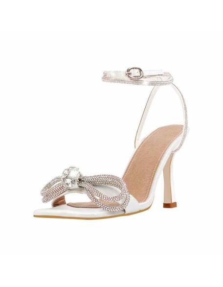 Square Toe Diamante Bow Rhinestone Ankle Strap Sandals