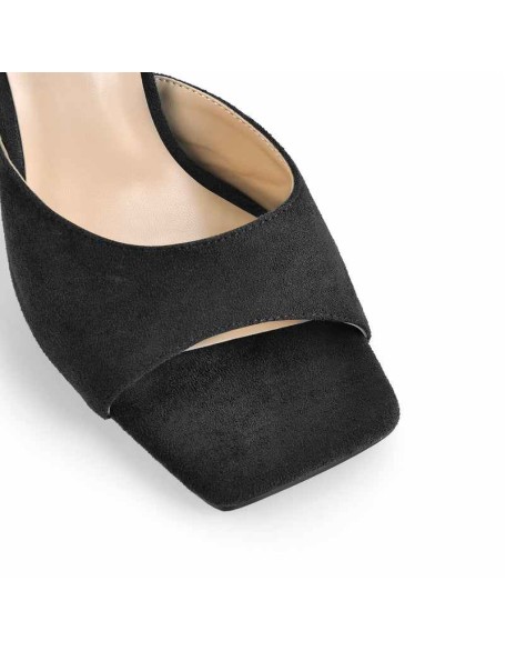 Square Toe Suede Ankle Strap Chunky Heel Sandals