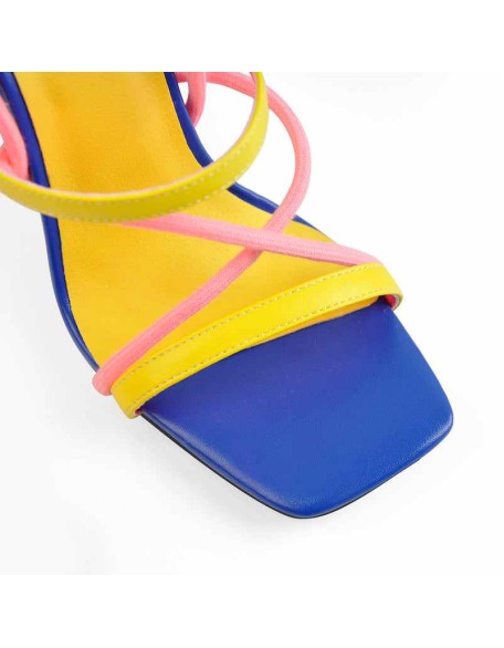 Square Toe Multi Strap Lace Up Chunky Heel Sandals