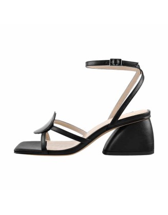 Square Toe Ankle Strap Chunky Low Heel Sandals