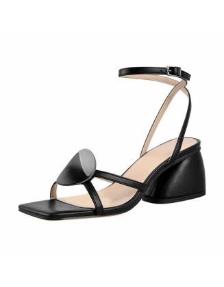 Square Toe Ankle Strap Chunky Low Heel Sandals