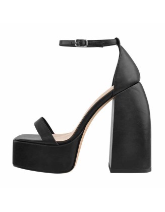 Square Toe Platform Ankle Strap Chunky Heel Sandals