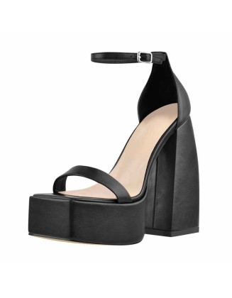 Square Toe Platform Ankle Strap Chunky Heel Sandals