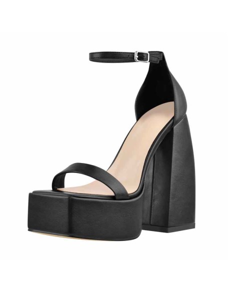 Square Toe Platform Ankle Strap Chunky Heel Sandals