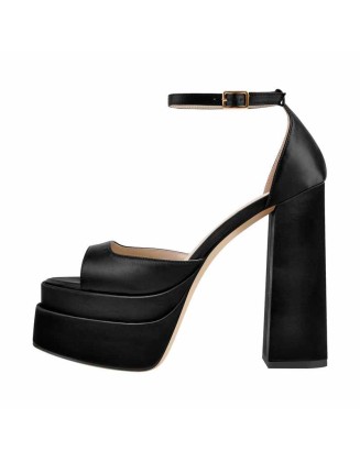 Double Platform Ankle Strap Chunky Heel Sandals