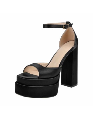 Double Platform Ankle Strap Chunky Heel Sandals