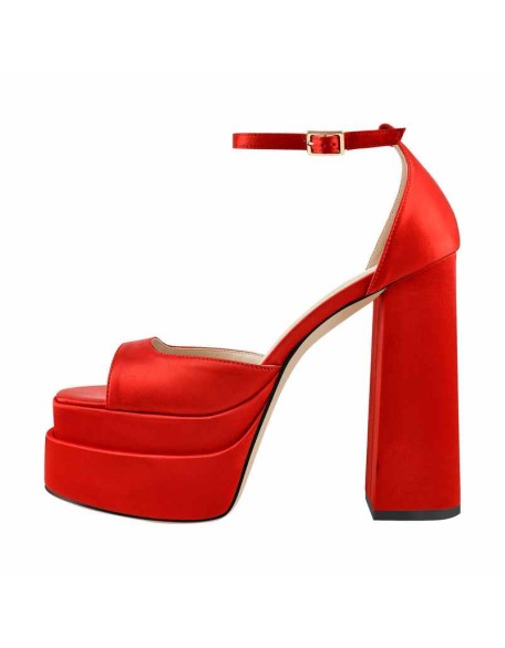 Double Platform Ankle Strap Chunky Heel Sandals