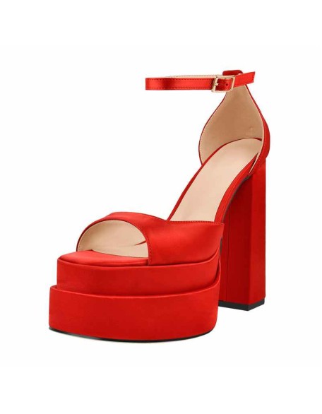 Double Platform Ankle Strap Chunky Heel Sandals