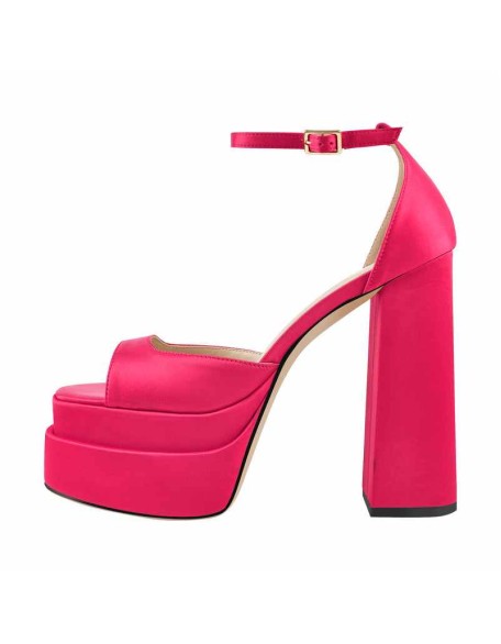 Double Platform Ankle Strap Chunky Heel Sandals