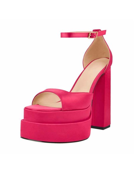 Double Platform Ankle Strap Chunky Heel Sandals