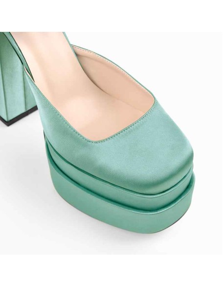 Double Platform Rivets Ankle Strap Chunky Heel D'Orsay Pumps