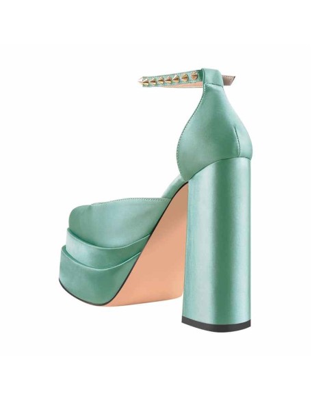 Double Platform Rivets Ankle Strap Chunky Heel D'Orsay Pumps