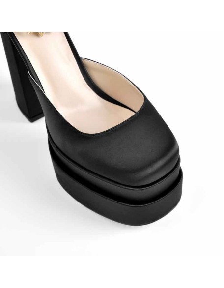 Double Platform Rivets Ankle Strap Chunky Heel D'Orsay Pumps