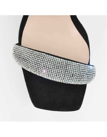 Platform Square Toe Rhinestone Band Lace Up Stiletto Sandals