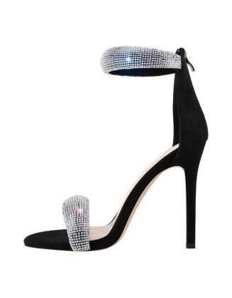 Double Rhinestone Band Zipper Stiletto Sandals