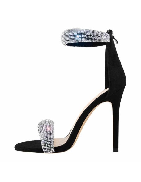Double Rhinestone Band Zipper Stiletto Sandals