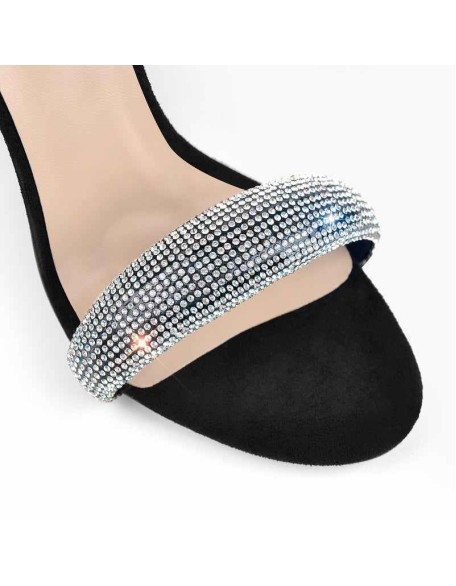 Double Rhinestone Band Zipper Stiletto Sandals
