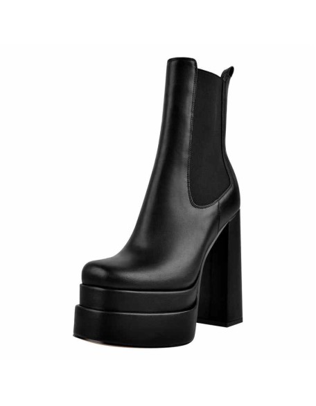 Double Platform Elastic Zipper Chunky Heel Ankle Boots