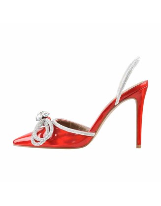 Pointed Toe Diamante Bow Rhinestone Strap Stiletto Sandals