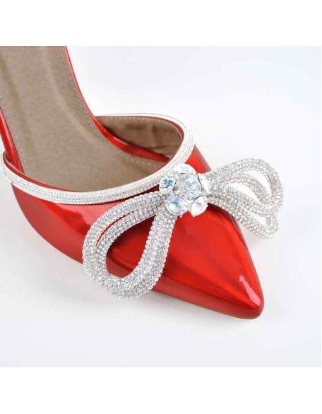 Pointed Toe Diamante Bow Rhinestone Strap Stiletto Sandals