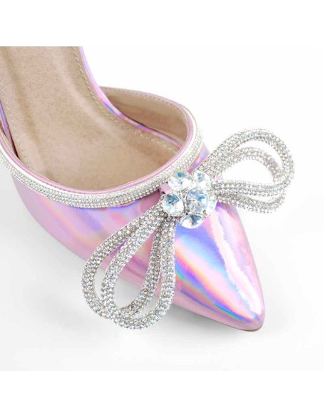 Pointed Toe Diamante Bow Rhinestone Strap Stiletto Sandals