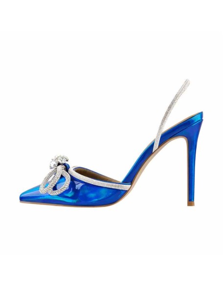 Pointed Toe Diamante Bow Rhinestone Strap Stiletto Sandals