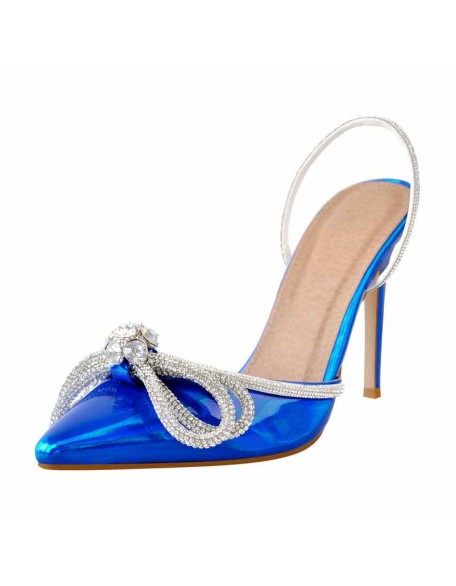 Pointed Toe Diamante Bow Rhinestone Strap Stiletto Sandals
