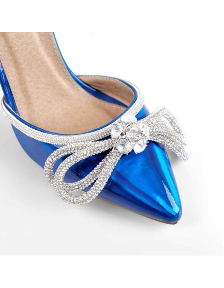 Pointed Toe Diamante Bow Rhinestone Strap Stiletto Sandals