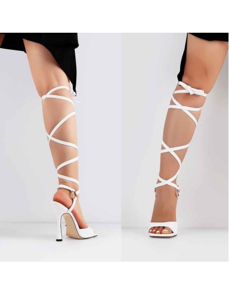 Square Open Toe Lace Up High Heels Sandals