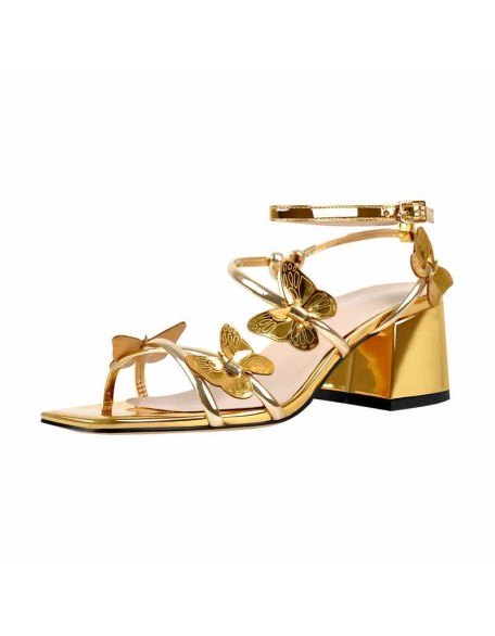 Ankle Strap Butterfly Decor Mid Chunky Heels Sandals