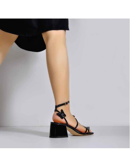 Ankle Strap Butterfly Decor Mid Chunky Heels Sandals
