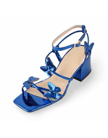 Ankle Strap Butterfly Decor Mid Chunky Heels Sandals