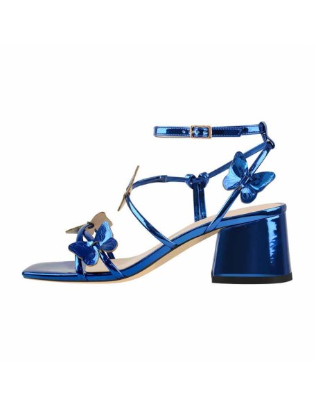 Ankle Strap Butterfly Decor Mid Chunky Heels Sandals