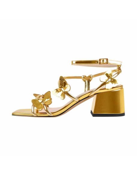Ankle Strap Butterfly Decor Mid Chunky Heels Sandals
