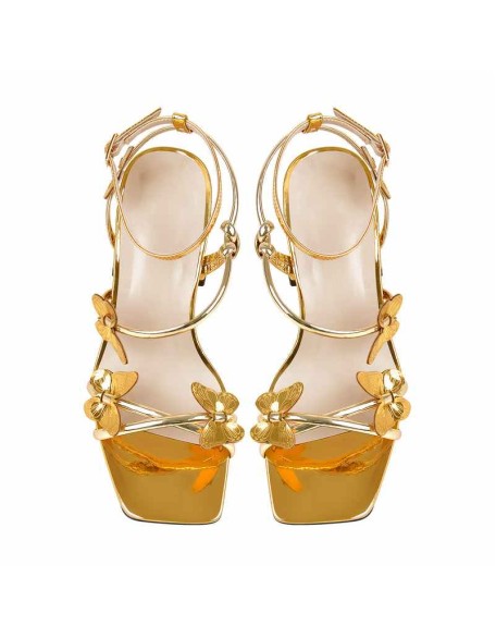 Ankle Strap Butterfly Decor Mid Chunky Heels Sandals