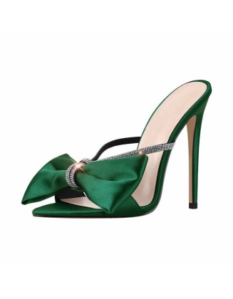 Pointed Toe Bow Rhinestones High Heel Sandals