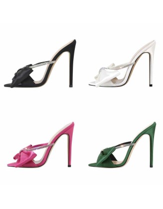 Pointed Toe Bow Rhinestones High Heel Sandals