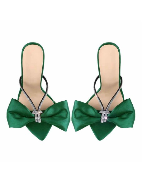 Pointed Toe Bow Rhinestones High Heel Sandals
