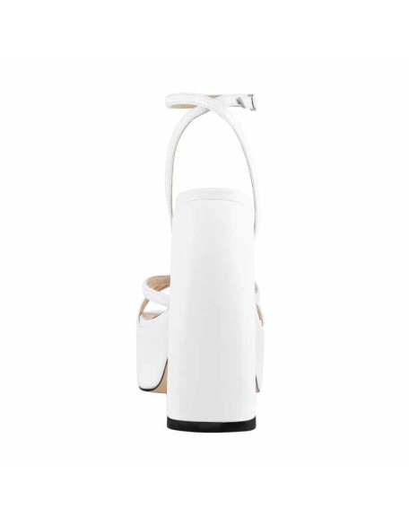 White Ankle Strap Platform Chunky Heels Sandals