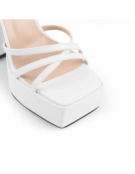 White Ankle Strap Platform Chunky Heels Sandals