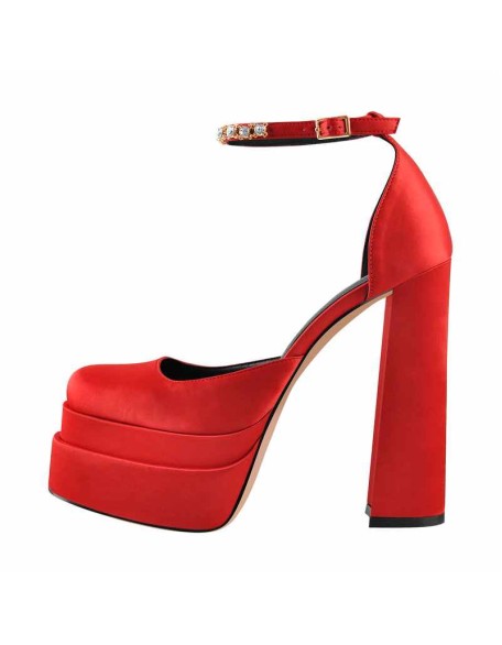 Double  Platform Block Heel Ankle Strap Pumps