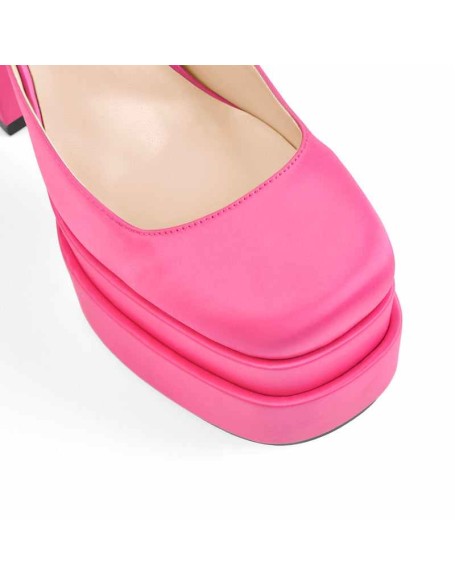 Double  Platform Block Heel Ankle Strap Pumps
